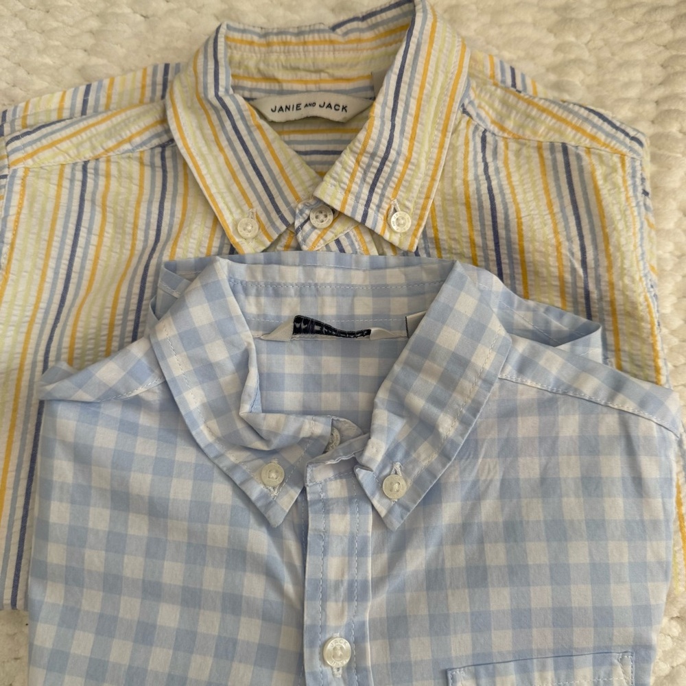 Janie and Jack Blue Checkered boy’s Shirt and seersucker yellow shirt
